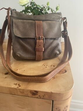 Leather Roots Crossbody Bag in Brown and Earthy Green